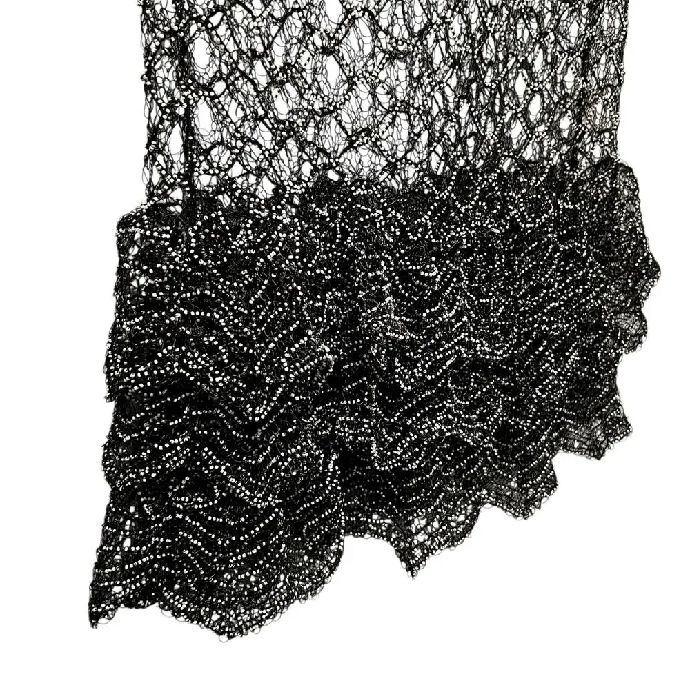 Chanel Black White Beaded Fishnet Ruffled Short Sleeve Dress Womens 38 / US 6?